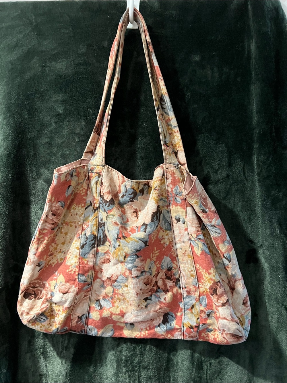 Beautiful Floral Tote Bag - Coral Multi - Heavy Linen